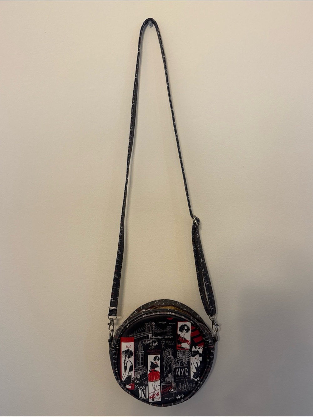 Tian Tian Round Crossbody Bag New York City NYC Collage Print Shoulder Purse